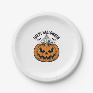 Fröhliches Halloween-Kürbisgesicht Vintage-Vektord Pappteller