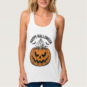 Fröhliches Halloween-Kürbisgesicht Vintage-Vektord Tank Top