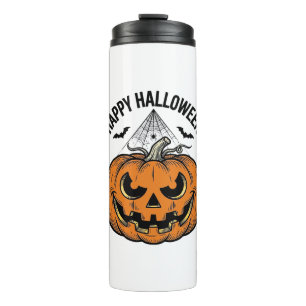 Fröhliches Halloween-Kürbisgesicht Vintage-Vektord Thermosbecher