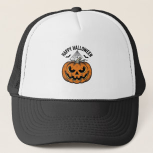Fröhliches Halloween-Kürbisgesicht Vintage-Vektord Truckerkappe