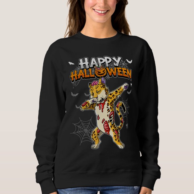 Fröhliches Halloween Leopard Zombie Sweatshirt (Vorderseite)