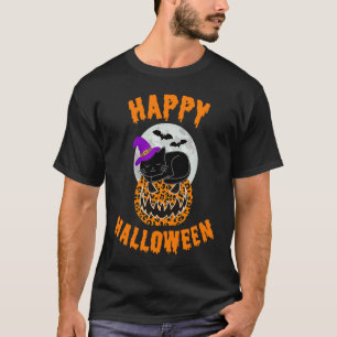 Fröhliches Halloween Leopardendruck Kürbis schwarz T-Shirt