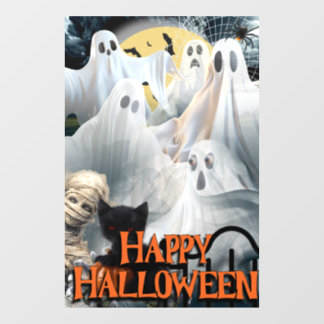 Fröhliches Halloween mit Geistern, Mumie und schwa Fensteraufkleber