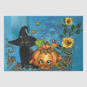 Fröhliches Halloween mit lustiger Katze Seidenpapier