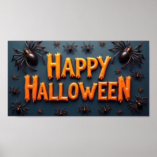 Fröhliches Halloween mit Spinnen  Poster (Vorne)