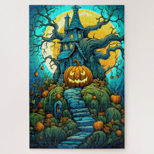 Fröhliches Halloween Mondlicht Spukhaus Puzzle