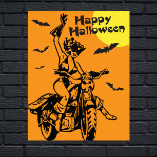 Fröhliches Halloween Motorrad Frau Katzenkostüm Poster