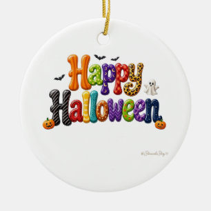 Fröhliches Halloween Muster Bubble Letters Keramik Ornament