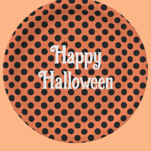 Fröhliches Halloween orange und schwarze Punkte Ki Pappteller