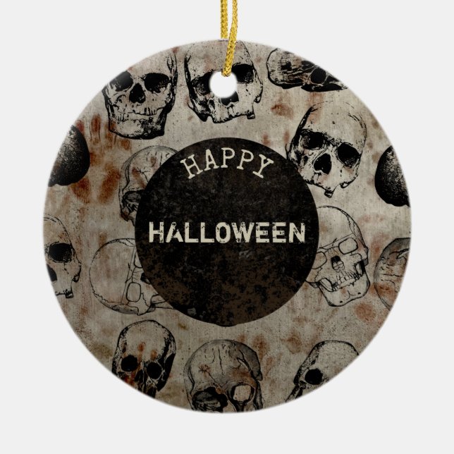 Fröhliches Halloween-Party Vintage Schädel Keramik Ornament (Vorne)