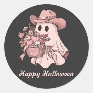 Fröhliches Halloween Pinke Cowgirl-Geist Runder Aufkleber