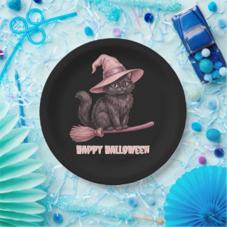 Fröhliches Halloween Pinkoween Vintage Schwarze He Pappteller