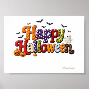 Fröhliches Halloween Polka-Punkt-Blasenbuchstaben Poster