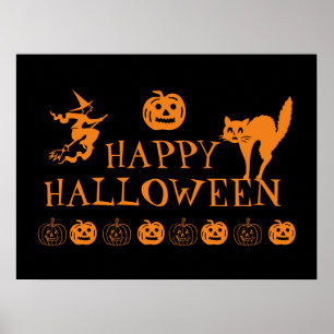 Fröhliches Halloween-Poster mit schwarz-orangefarb Poster