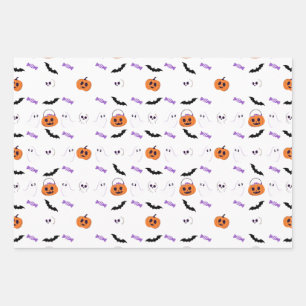 Fröhliches Halloween Pumpkins Monster Ghost Bat Pa Geschenkpapier Set