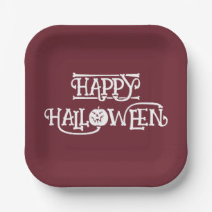 'Fröhliches Halloween' Reiche Burgunder-Weinparty Pappteller