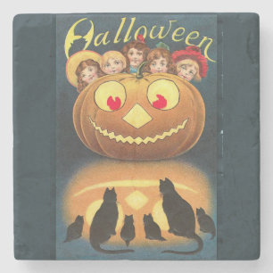 Fröhliches Halloween Retro-Postkarte Steinuntersetzer