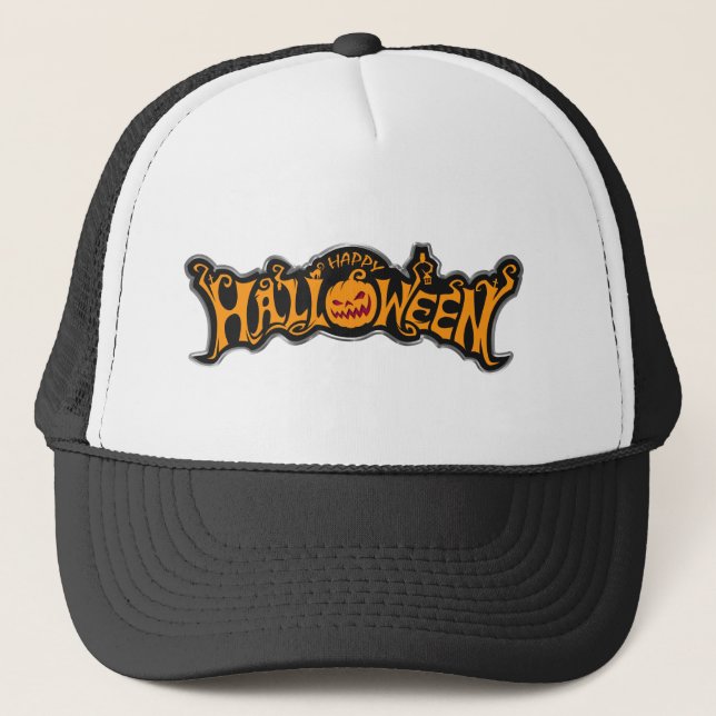 Fröhliches Halloween Ruby Eye Kürbis Silber Rahmen Truckerkappe (Vorderseite)