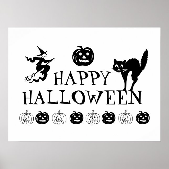 Fröhliches Halloween-Schwarz-weißes Plakat (Vorne)