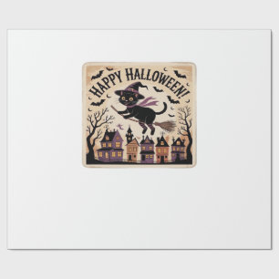 Fröhliches Halloween Schwarze Katze Hexe Klassisch Geschenkpapier