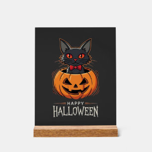 Fröhliches Halloween Schwarze Katze Kürbis Design_ Acrylschild