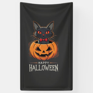 Fröhliches Halloween Schwarze Katze Kürbis Design_ Banner