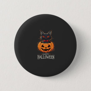 Fröhliches Halloween Schwarze Katze Kürbis Design_ Button