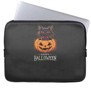 Fröhliches Halloween Schwarze Katze Kürbis Design_ Laptopschutzhülle