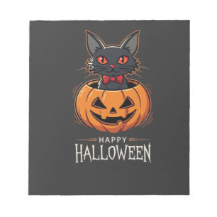Fröhliches Halloween Schwarze Katze Kürbis Design_ Notizblock