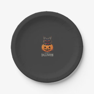 Fröhliches Halloween Schwarze Katze Kürbis Design_ Pappteller