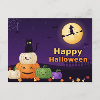 Fröhliches Halloween Schwarze Katze Kürbisse Hexe  Postkarte