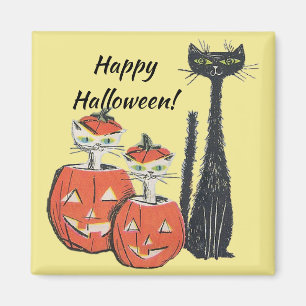Fröhliches Halloween Schwarze Katzen Kürbisse Magnet