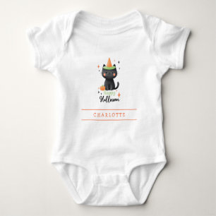 Fröhliches Halloween-Schwarzes-Katze-Baby-Bodysuit Baby Strampler