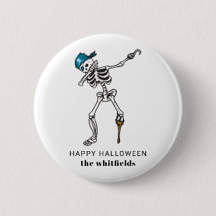 Fröhliches Halloween Skelett Pirat Dabbing Familie Button
