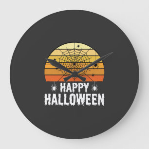 Fröhliches Halloween Spinnennetz Sonnenuntergang D Große Wanduhr