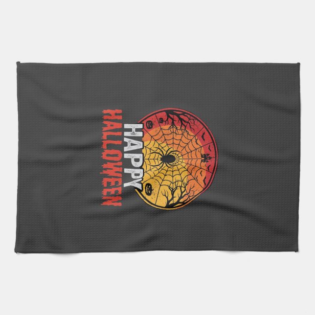 Fröhliches Halloween Spinnennetz Vektordesign Geschirrtuch (Horizontal)