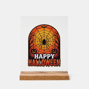 Fröhliches Halloween Spinnennetz Vintage Gravur De Acrylschild