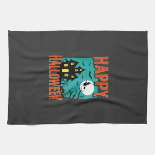 Fröhliches Halloween Spukhaus Hexen Design Geschirrtuch