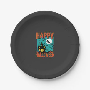Fröhliches Halloween Spukhaus Hexen Design Pappteller