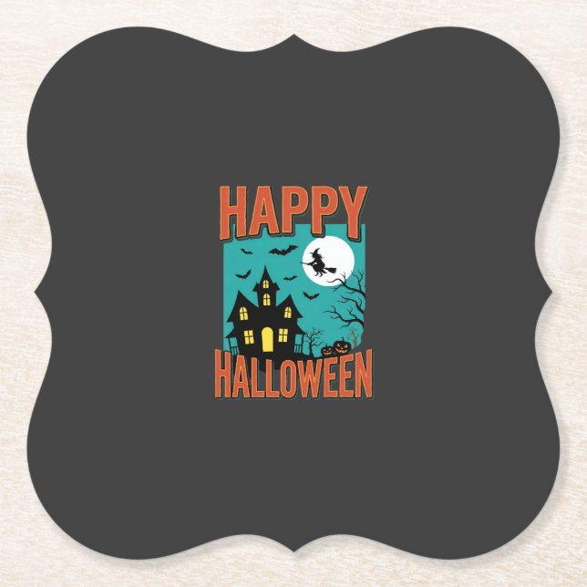 Fröhliches Halloween Spukhaus Hexen Design Untersetzer (Vorderseite)
