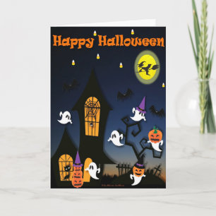 Fröhliches Halloween Spukhaus Karte