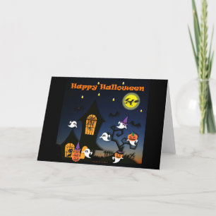 Fröhliches Halloween Spukhaus Karte