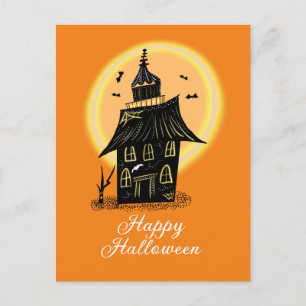 Fröhliches Halloween Spukhaus Schwarz Orange Postkarte