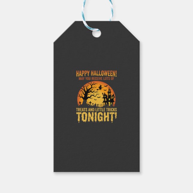 Fröhliches Halloween Spukhaus Süßigkeiten oder Sau Geschenkanhänger (Vorderseite)