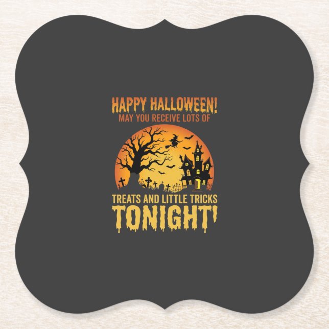 Fröhliches Halloween Spukhaus Süßigkeiten oder Sau Untersetzer (Vorderseite)