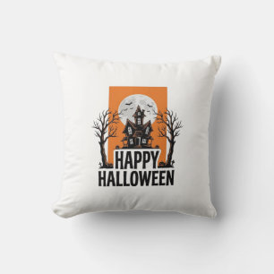 Fröhliches Halloween Spukhaus Vintage-Grafik_1 Kissen