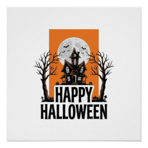 Fröhliches Halloween Spukhaus Vintage-Grafik_1 Poster