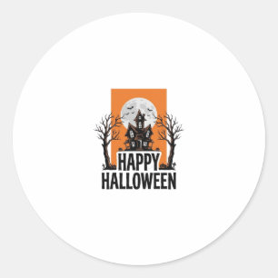 Fröhliches Halloween Spukhaus Vintage-Grafik_1 Runder Aufkleber
