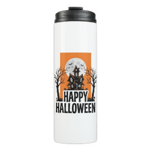 Fröhliches Halloween Spukhaus Vintage-Grafik_1 Thermosbecher