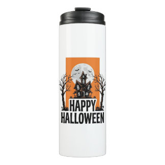 Fröhliches Halloween Spukhaus Vintage-Grafik_1 Thermosbecher